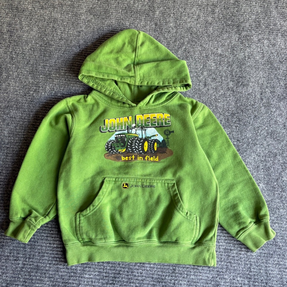 John Deere Kids Green Tractor Best in Field Graphic Hoodie Sweatshirt Size L 7